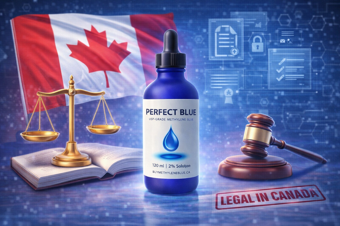 A fun image highlighting the legal status of Methylene Blue in Canada