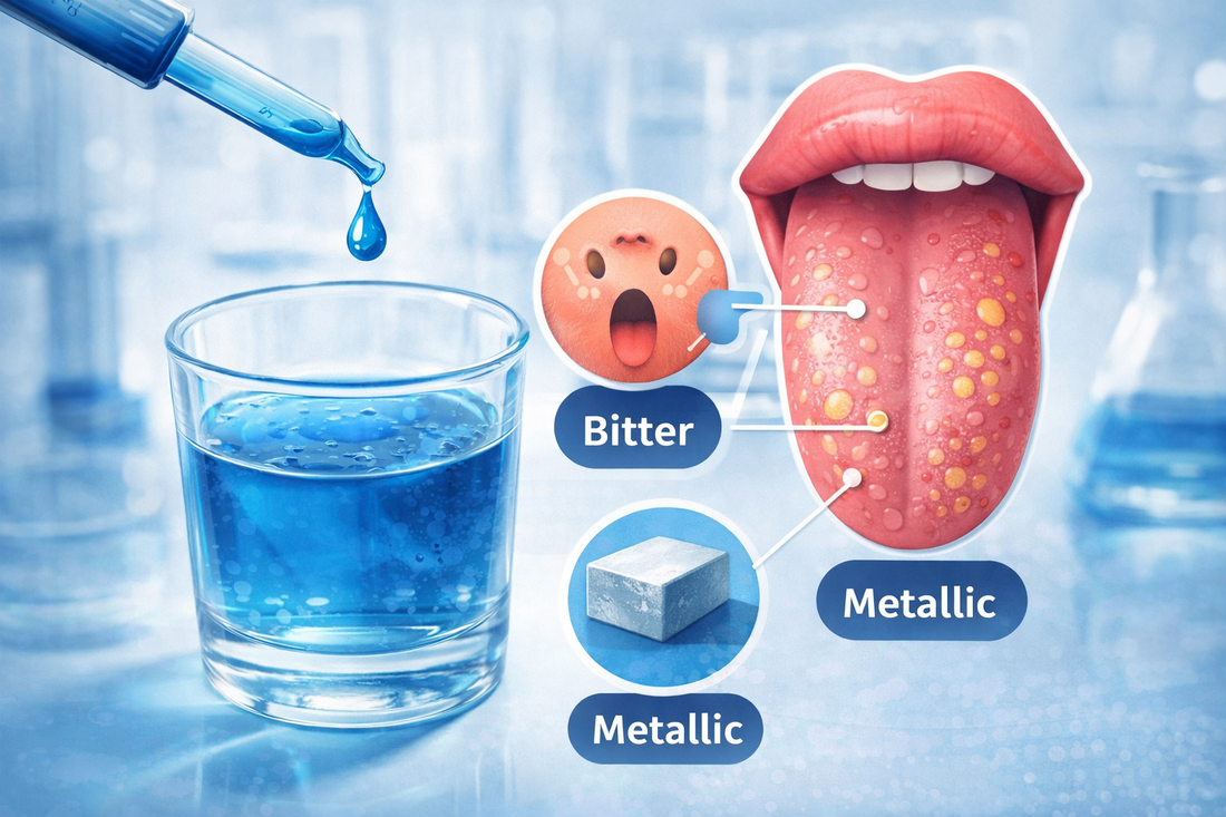 An infograph suggesting how methylene blue tastes
